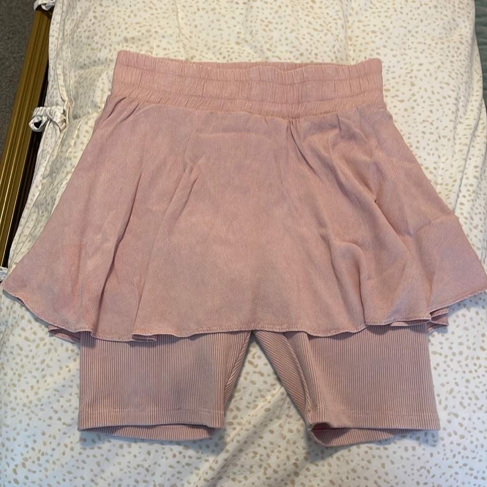 Free People Blush Pink Skort with Ribbed Bike Short Layer